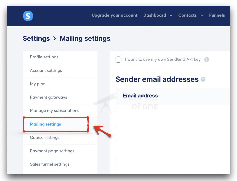 Systeme 電郵行銷設定教學-點選左側 Mailing settings